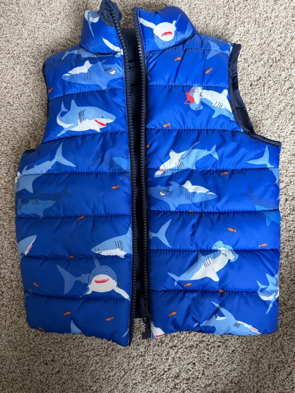 Joules Reversible Blue Shark Print Puffer Vest Size 4